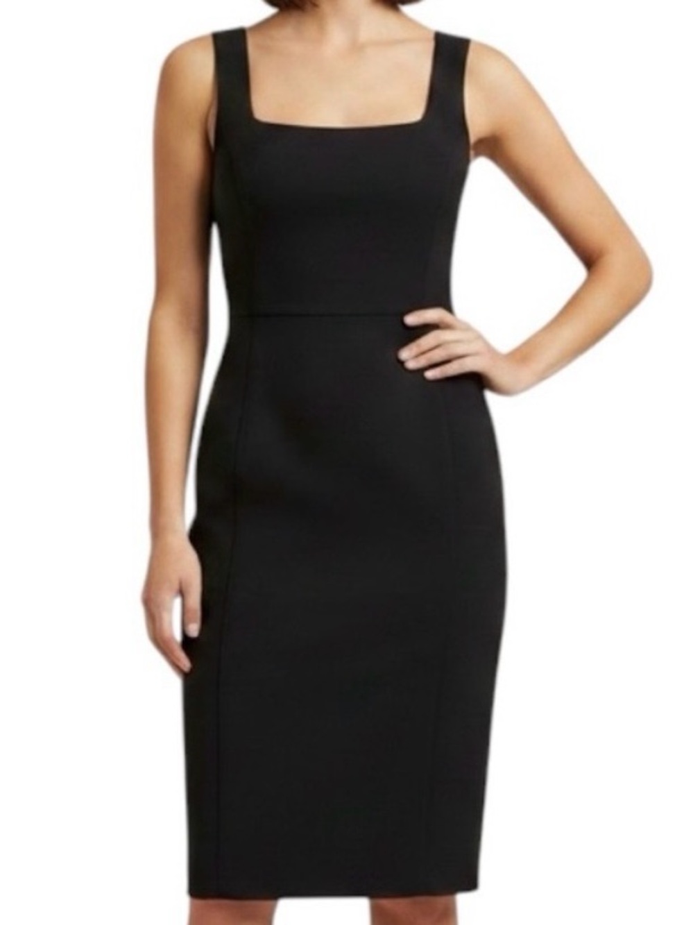 Halston Heritage Black Square-Neck Sheath Dress Sz 2 | EUC